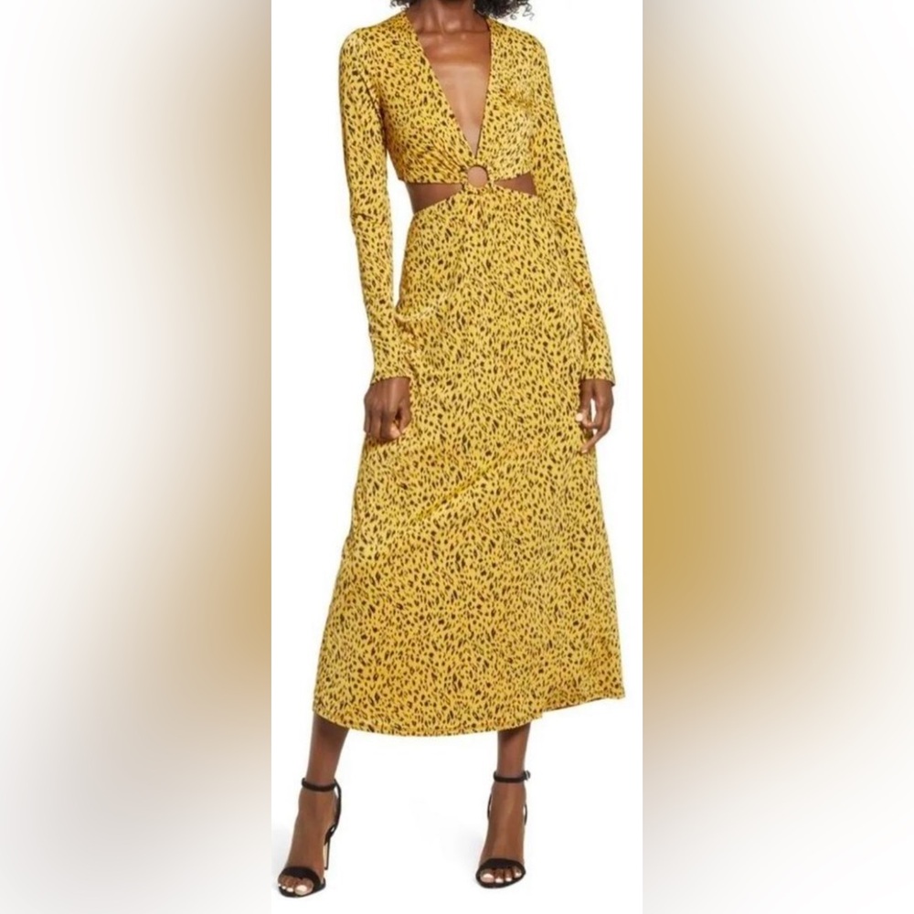 AFRM Yellow Leopard Cutout Maxi Dress – Size S – Excellent Condition